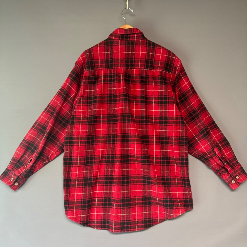 Field & Stream Mens XL Red Black Plaid Flannel Button Shirt Heavyweight Cotton - Picture 2 of 5